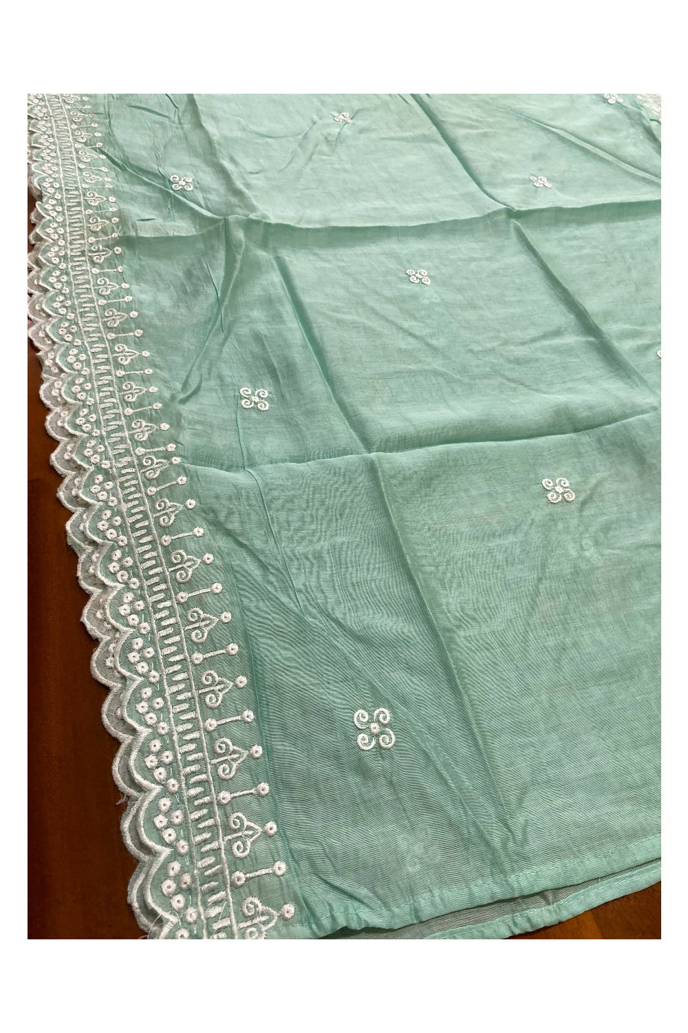 Southloom™ Cotton Churidar Salwar Suit Material in Green with White Thread work Design