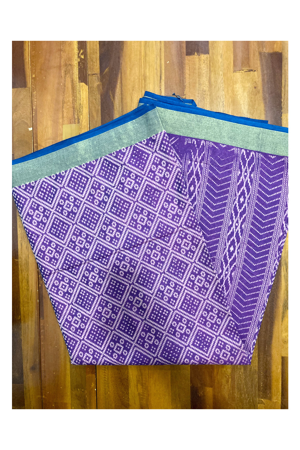 Southloom Cotton Printed Violet Designer Saree