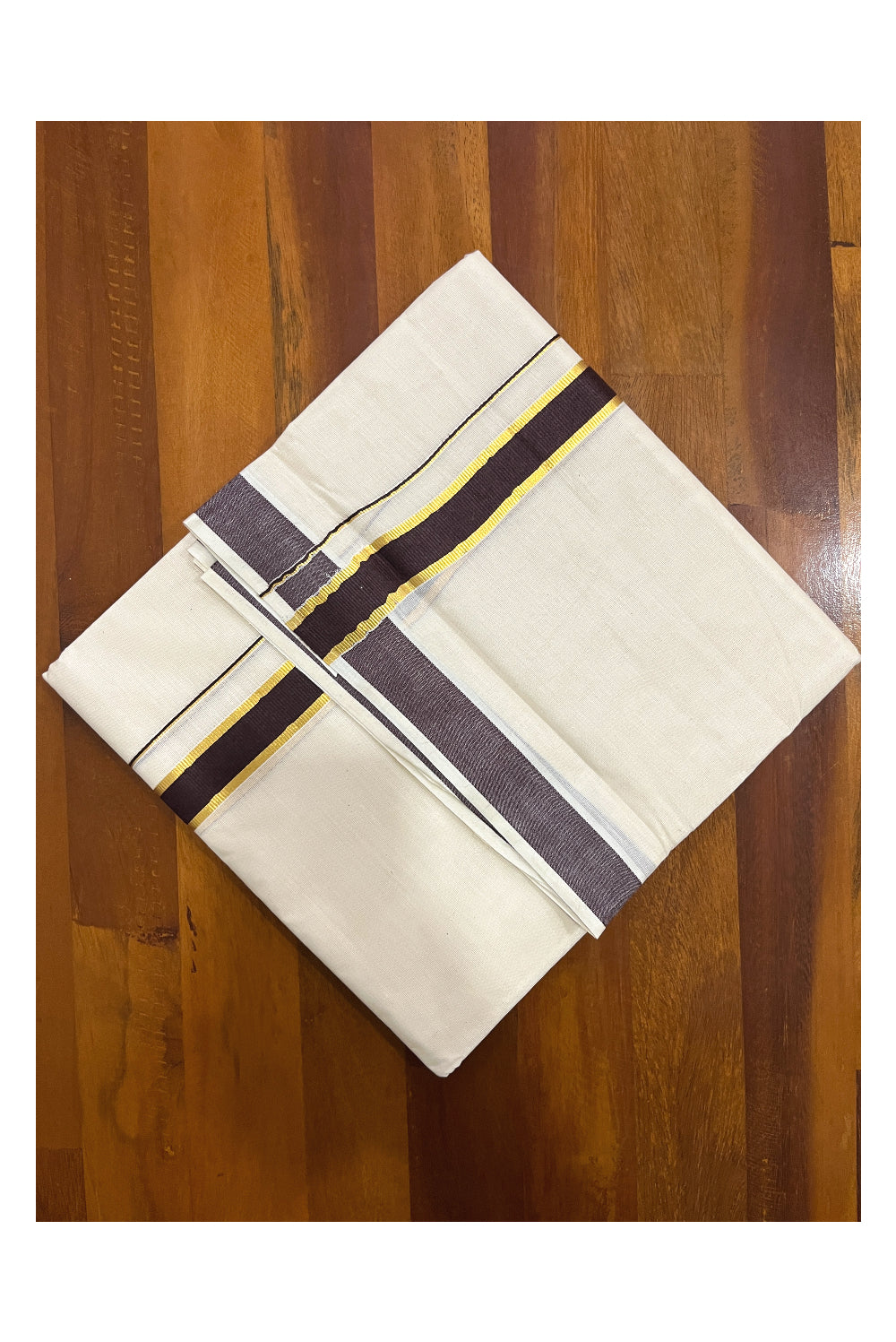 Pure Cotton Double Mundu with Kasavu Brown Kara (South Indian Dhoti)