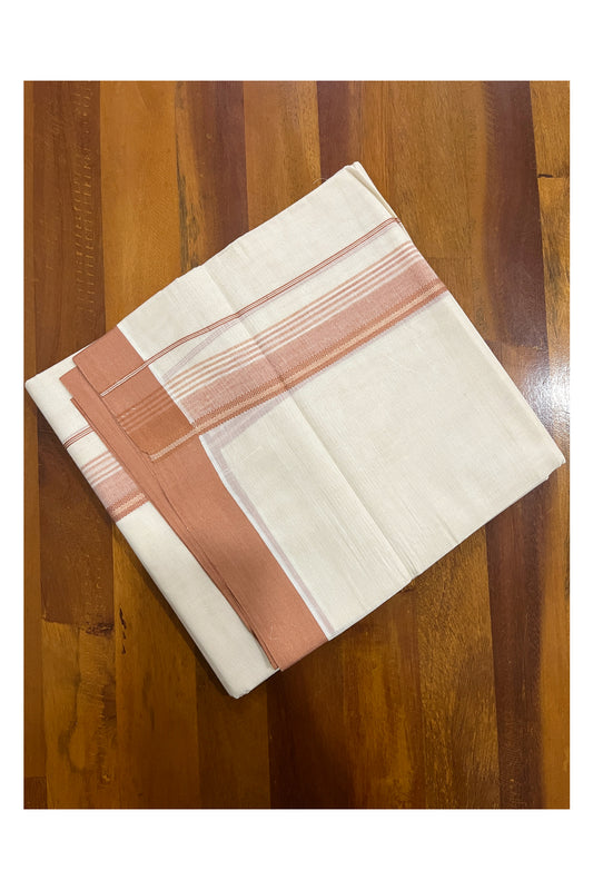 Pure Cotton Off White Double Mundu with Saffron Kara (South Indian Dhoti)