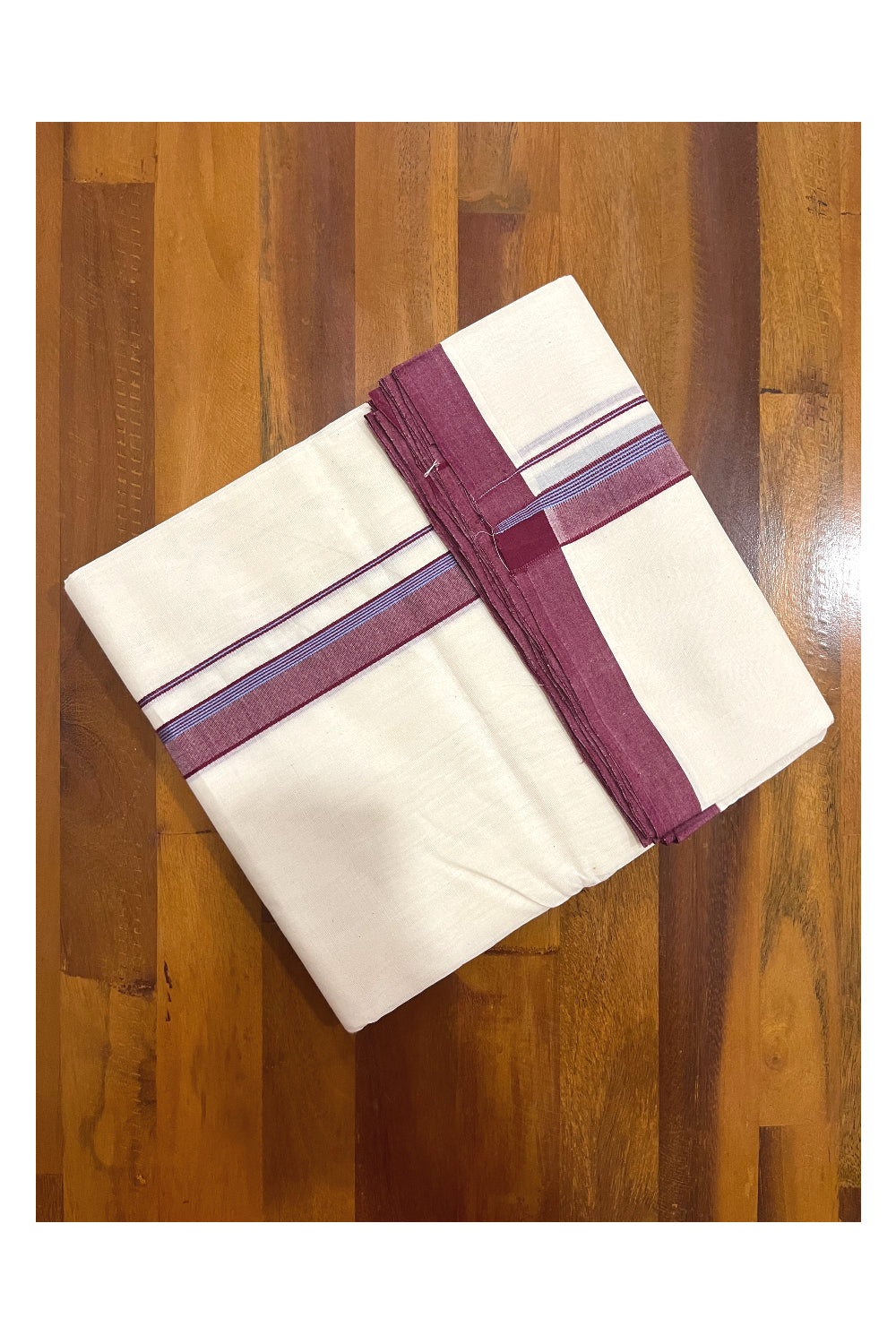 Southloom Premium Handloom Double Mundu with Maroon and Violet Border