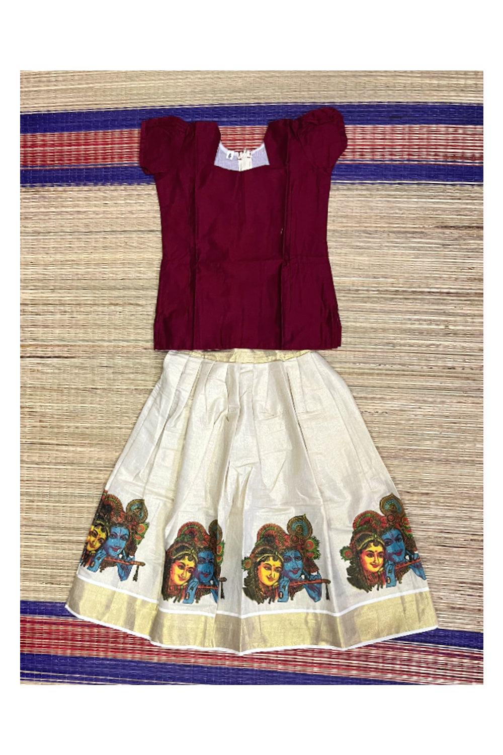 Southloom Kerala Pavada Blouse with Krishna Radha Mural Design (Age - 6 Year)