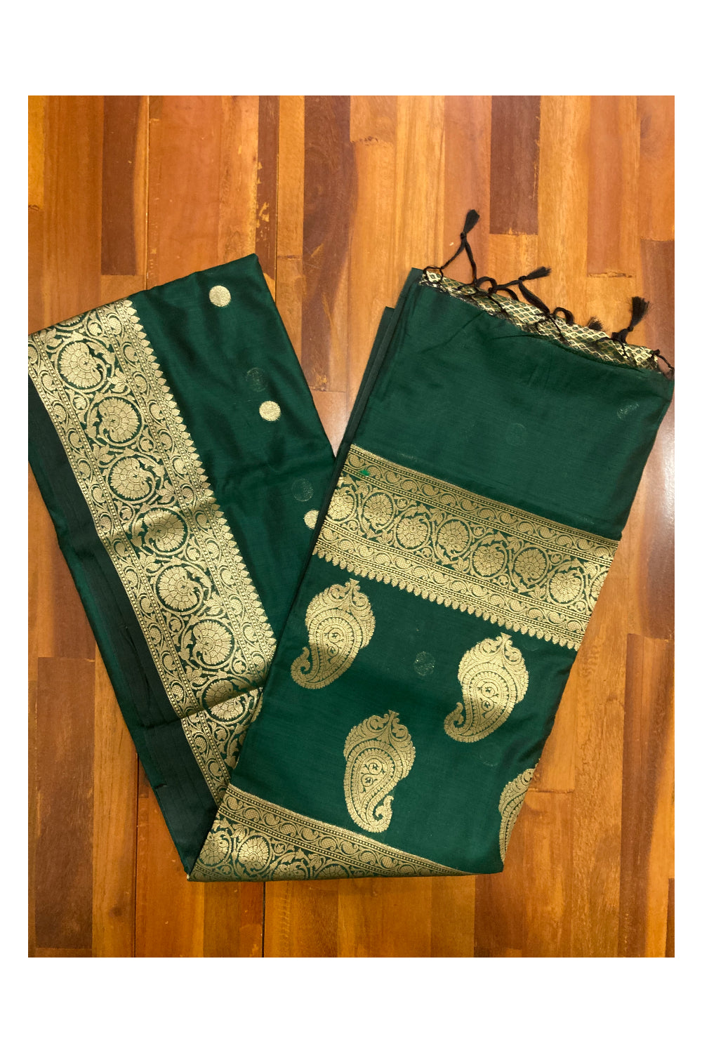 Southloom Green Cotton Designer Saree with Kasavu Woven Works