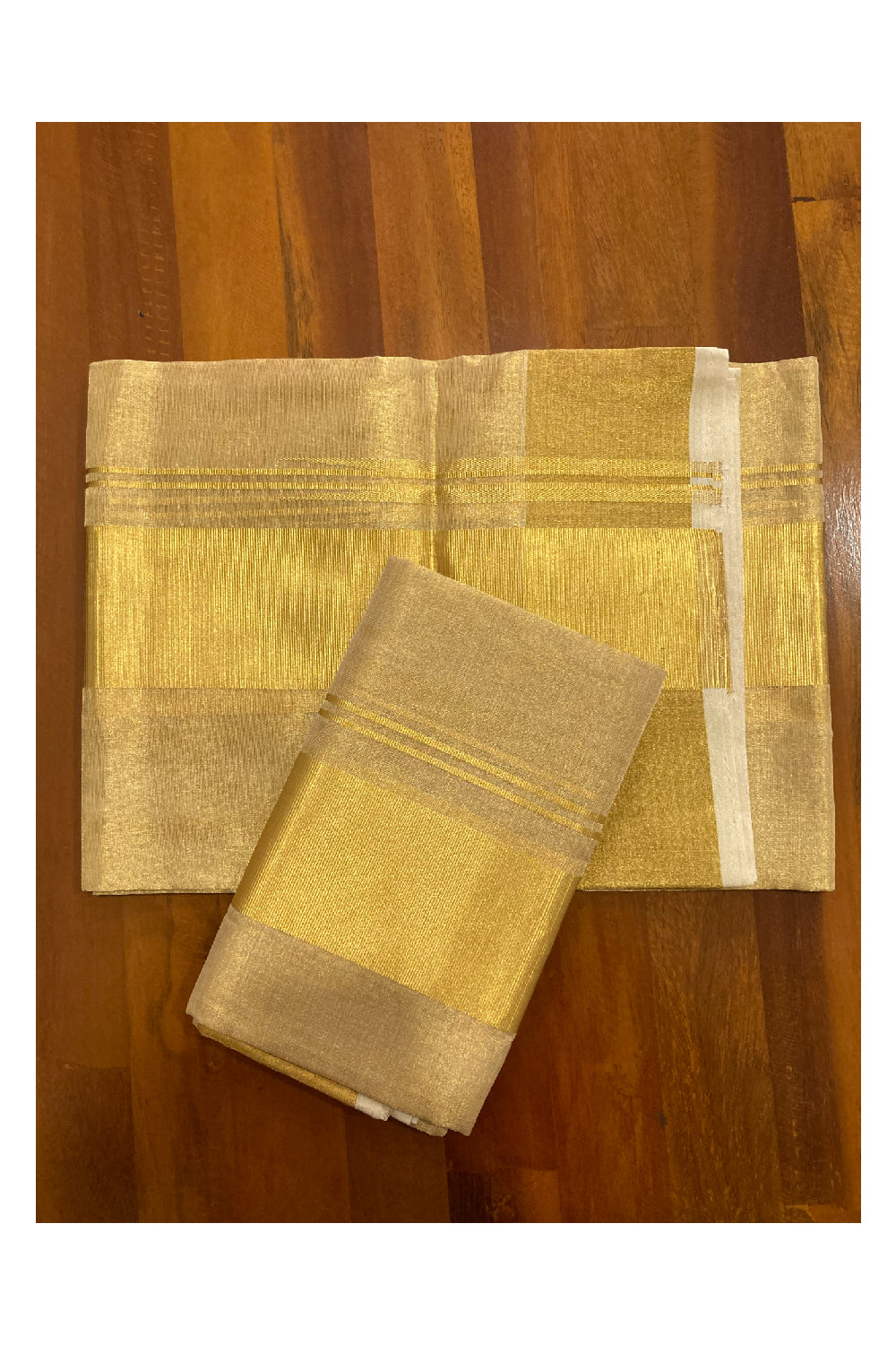 Southloom Handloom Full Kasavu (Warp and Weft) Premium Set Mundu Plain Set Mundu (2.80 Mtrs)