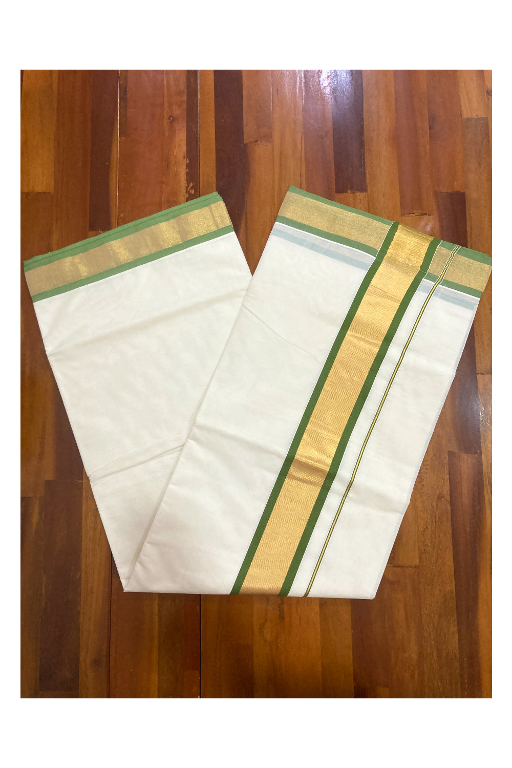 Kerala Pure Cotton Plain Saree with Kasavu and Green Border