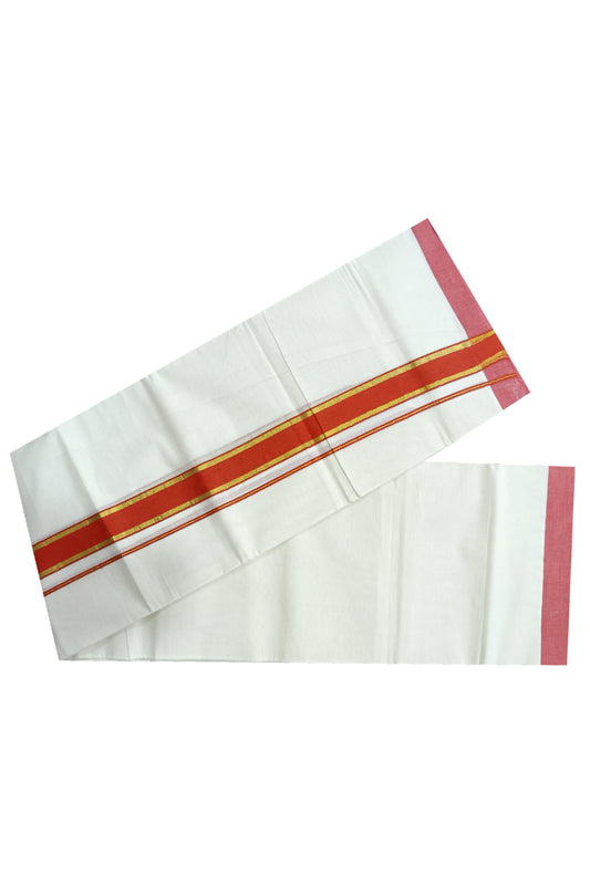 Off White Kerala Double Mundu with Kasavu and Red Kara (South Indian Dhoti)