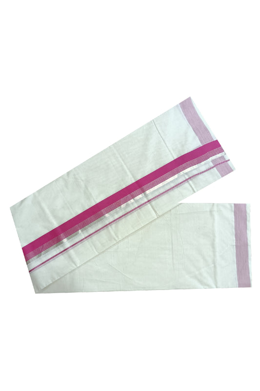 Off White Kerala Double Mundu with Silver Kasavu and Dark Pink Kara (South Indian Dhoti)