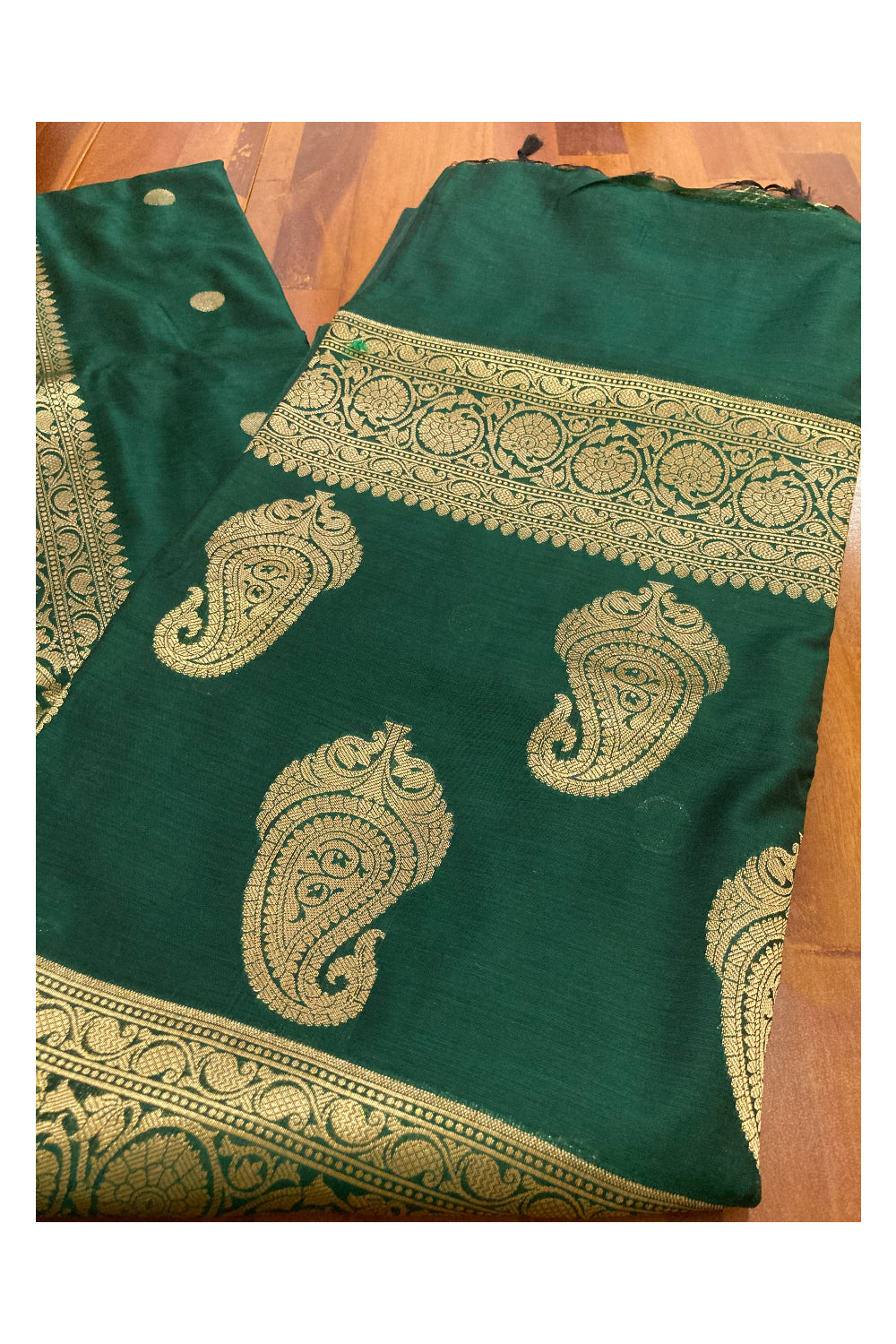 Southloom Green Cotton Designer Saree with Kasavu Woven Works