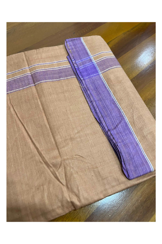 Southloom Premium Handloom Dark Saffron (Kaavi) Single Mundu with Violet Border (Lungi)