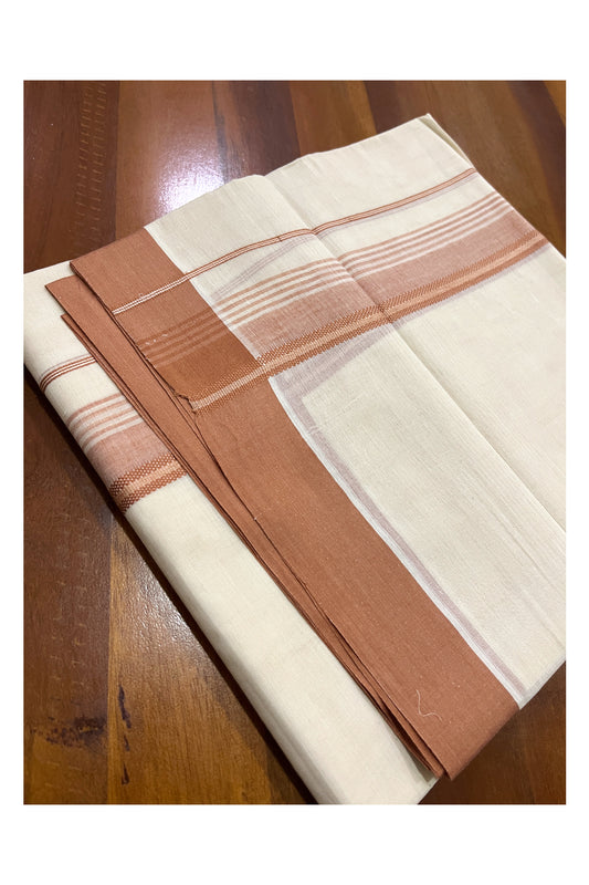 Pure Cotton Off White Double Mundu with Saffron Kara (South Indian Dhoti)