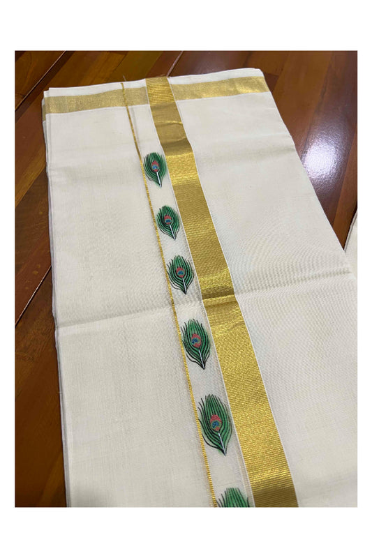 Southloom Balaramapuram Handloom Pure Cotton Mundu with Mural Painted on Kasavu Kara (South Indian Dhoti)