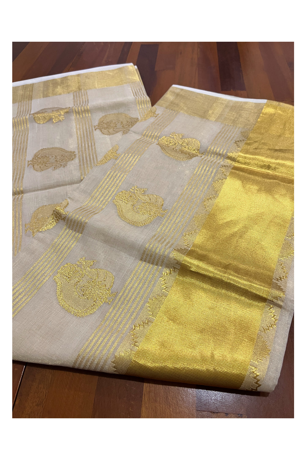 Southloom Premium Handloom Tissue Kasavu Saree with Heavy Woven Works