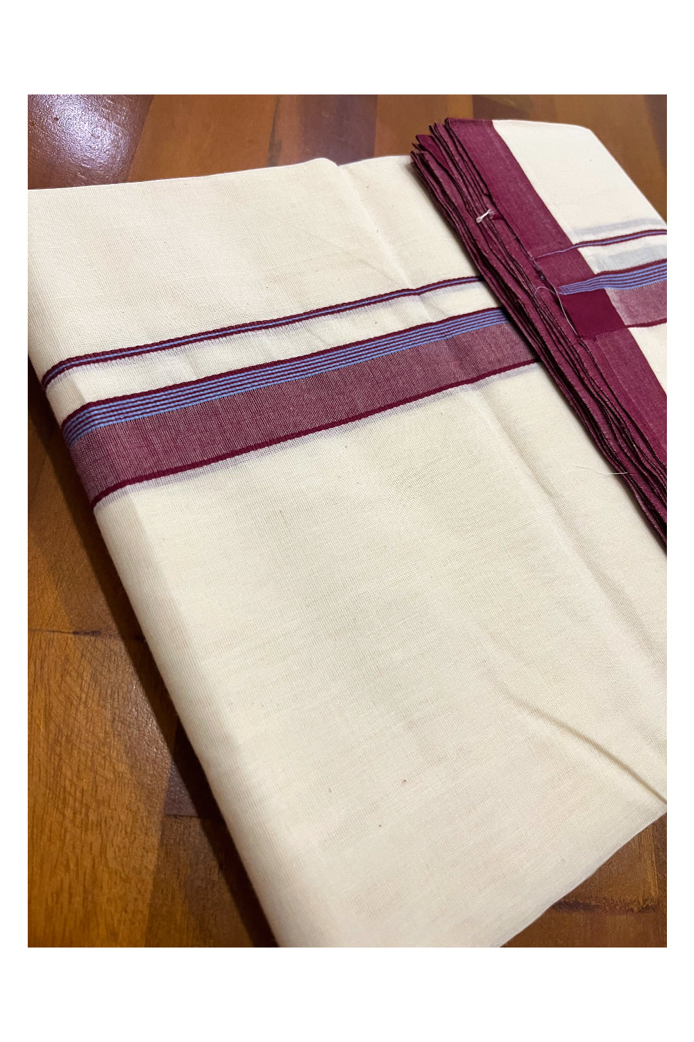 Southloom Premium Handloom Double Mundu with Maroon and Violet Border