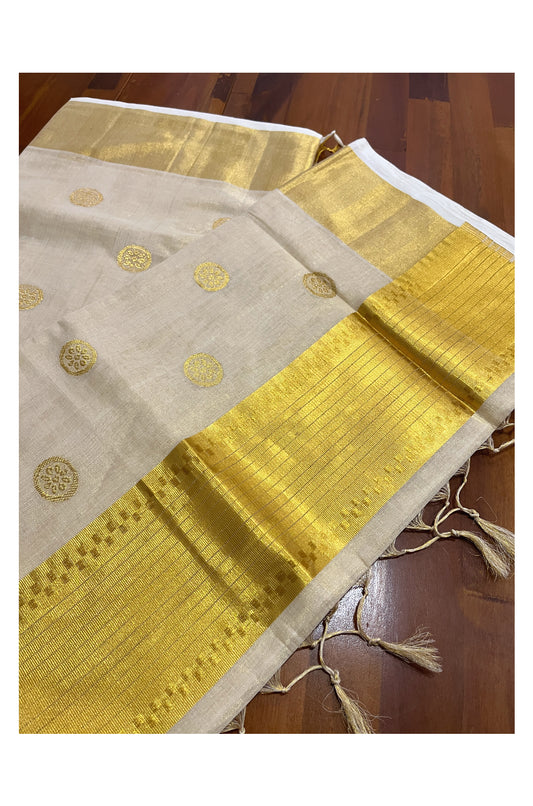 Southloom™ Original Handloom Kasavu Tissue Handwoven Floral Heavy Work Saree