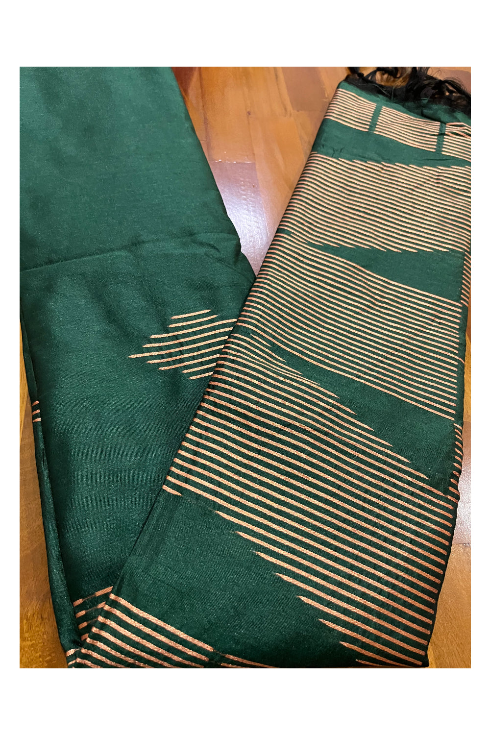 Southloom Semi Tussar Green Saree with Thread Works Design