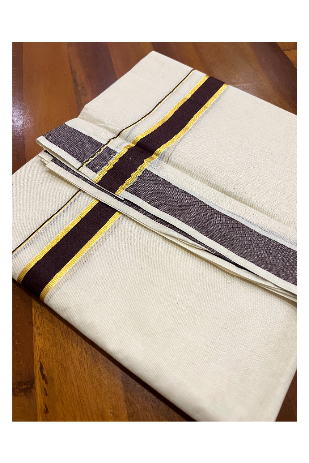 Pure Cotton Double Mundu with Kasavu Brown Kara (South Indian Dhoti)