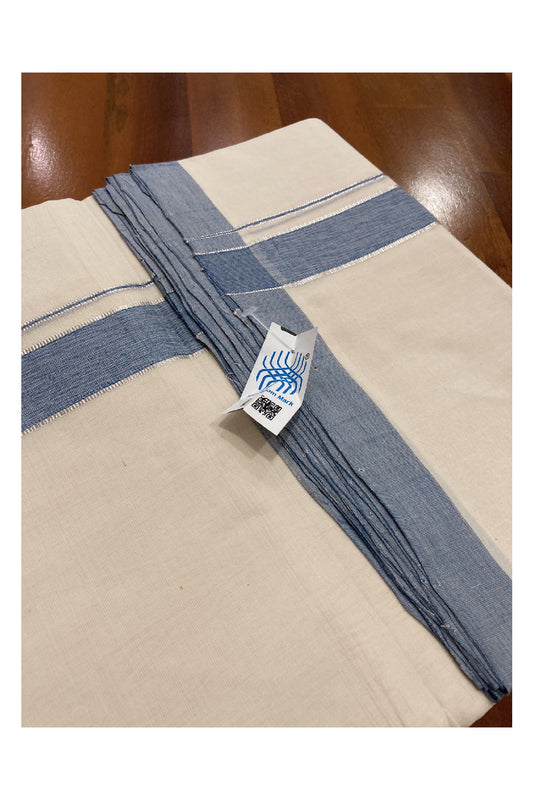 Southloom Balaramapuram Unakkupaavu Premium Handloom Mundu with Light Blue and Silver Kasavu Border