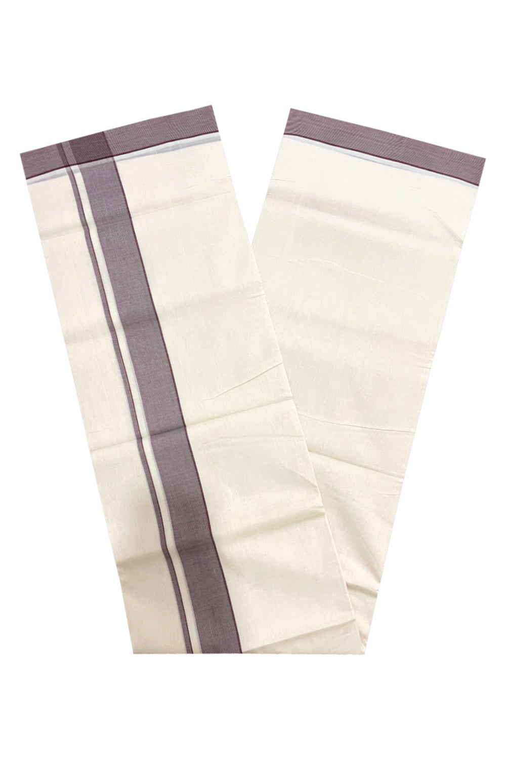 Southloom Premium Unakkupaavu Handloom Mundu with Brown Lines Border (South Indian Kerala Dhoti)