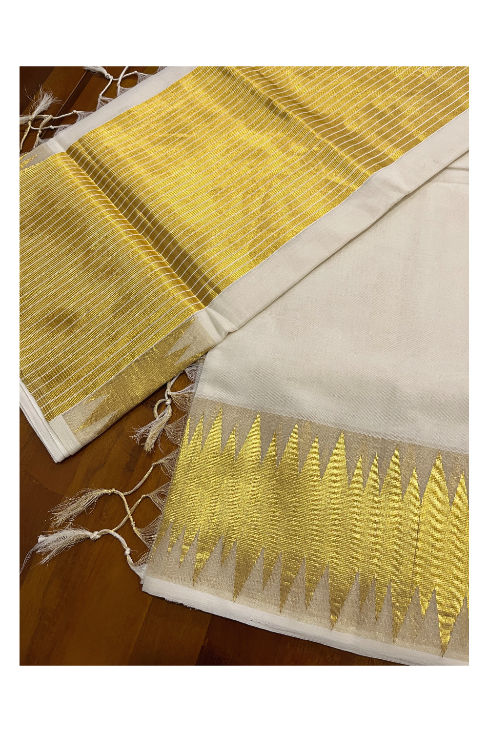 Southloom Premium Handloom Plain Kasavu Saree with Unique Temple Design Border