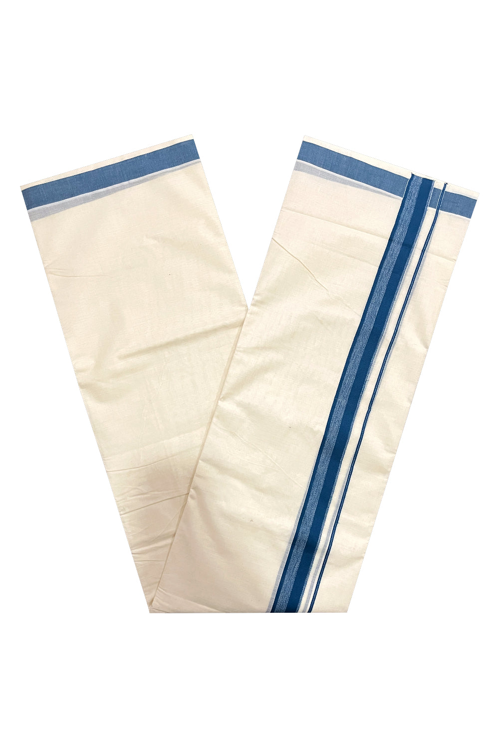 Pure Cotton Double Mundu with Blue Kara (South Indian Dhoti)