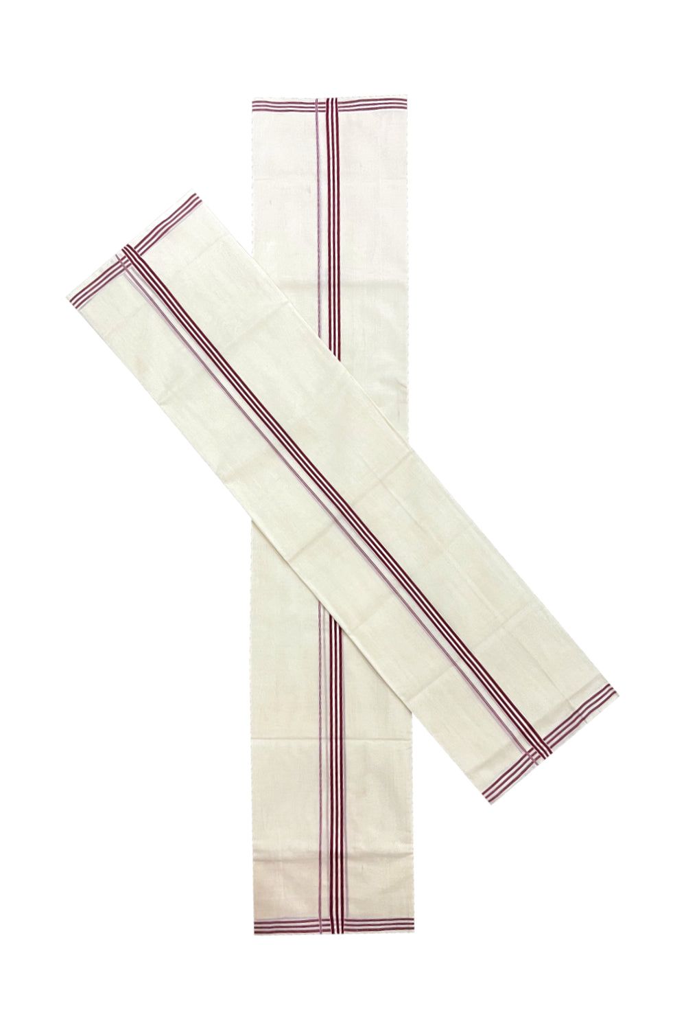 Southloom Premium Handloom Single Set Mundu (Mundum Neriyathum) with Maroon Lines Border