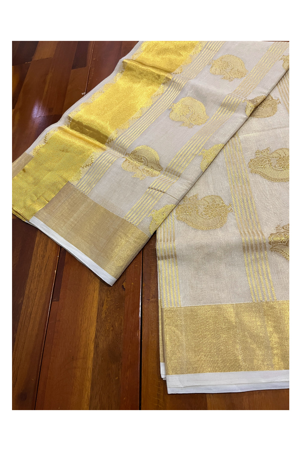 Southloom Premium Handloom Tissue Kasavu Saree with Heavy Woven Works