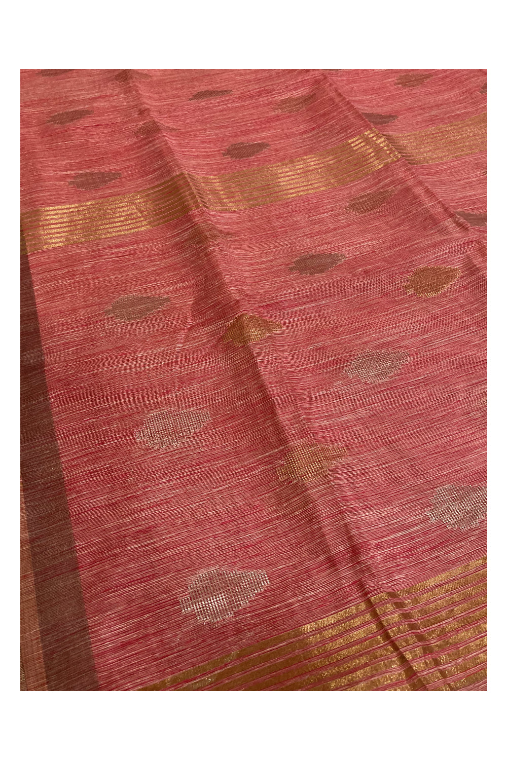 Southloom Semi Tussar Kasavu Designer Woven Works in Peach Saree