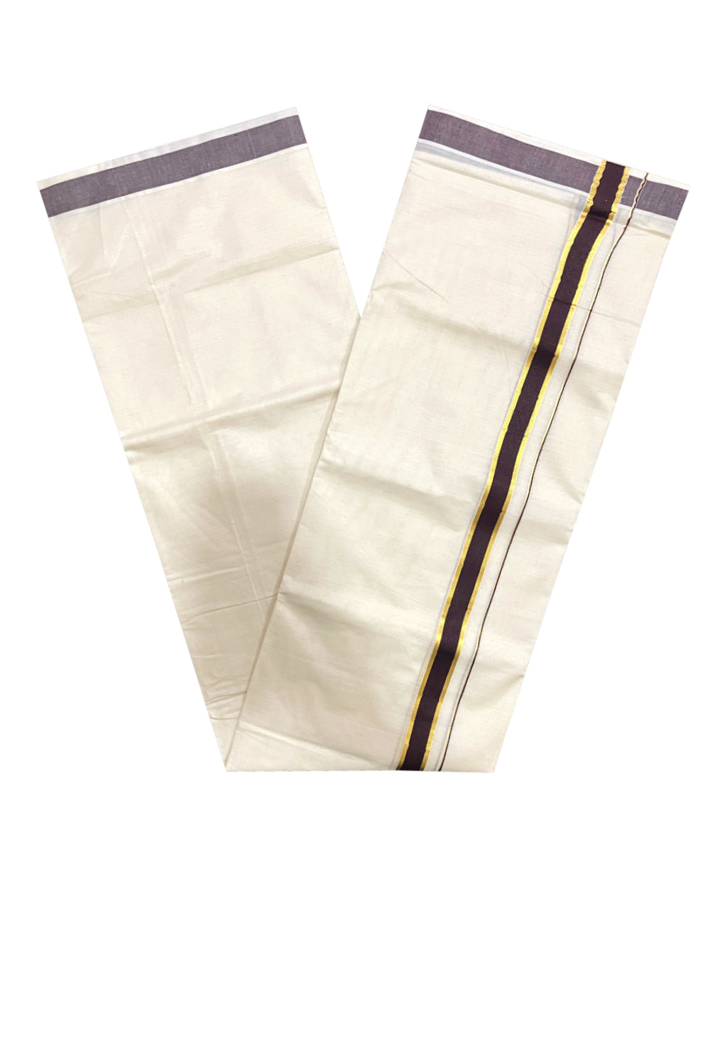 Pure Cotton Double Mundu with Kasavu Brown Kara (South Indian Dhoti)