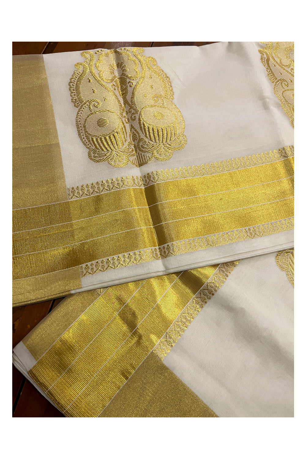 Southloom Premium Handloom Cotton Kerala Saree with Heavy Woven Works