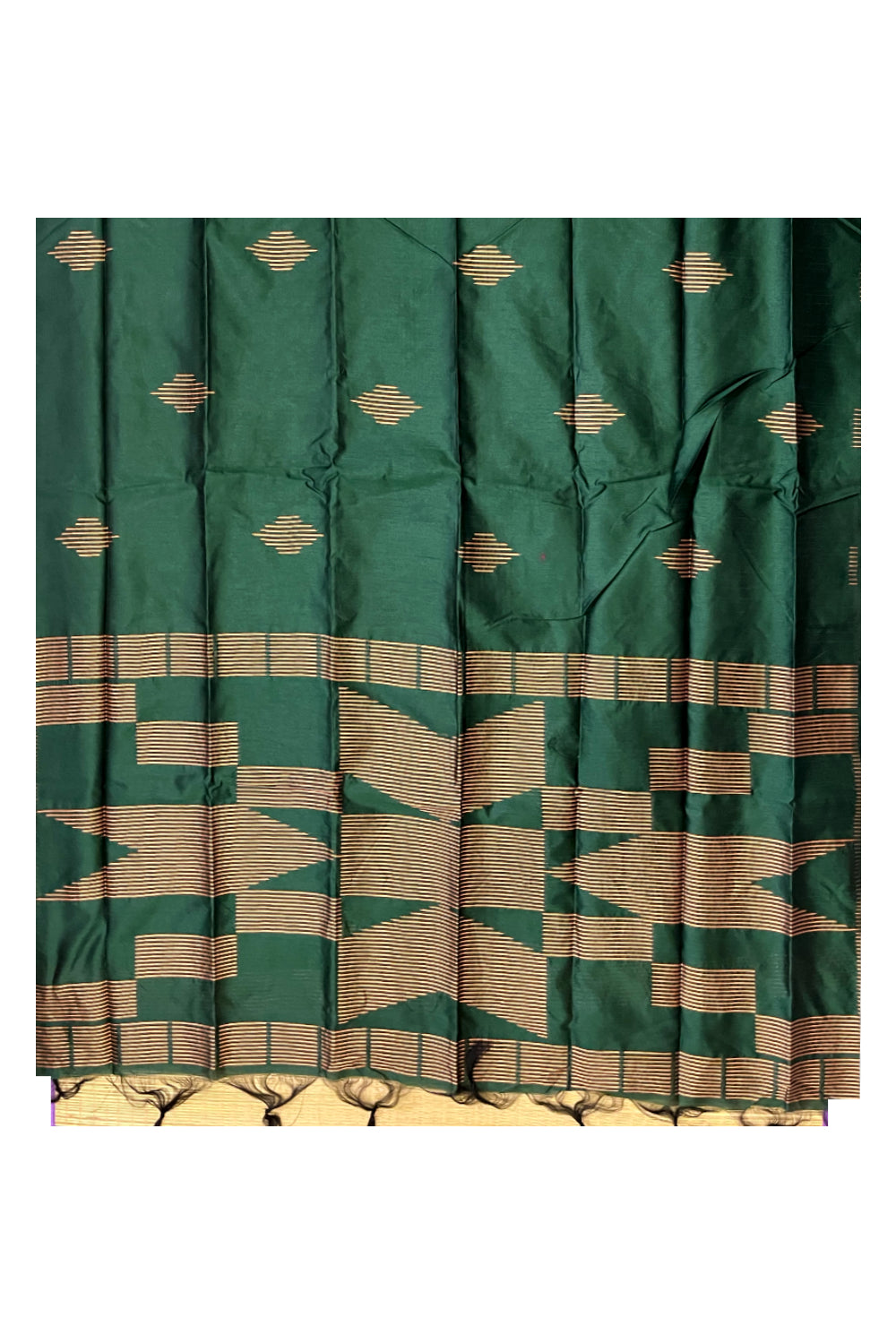 Southloom Semi Tussar Green Saree with Thread Works Design