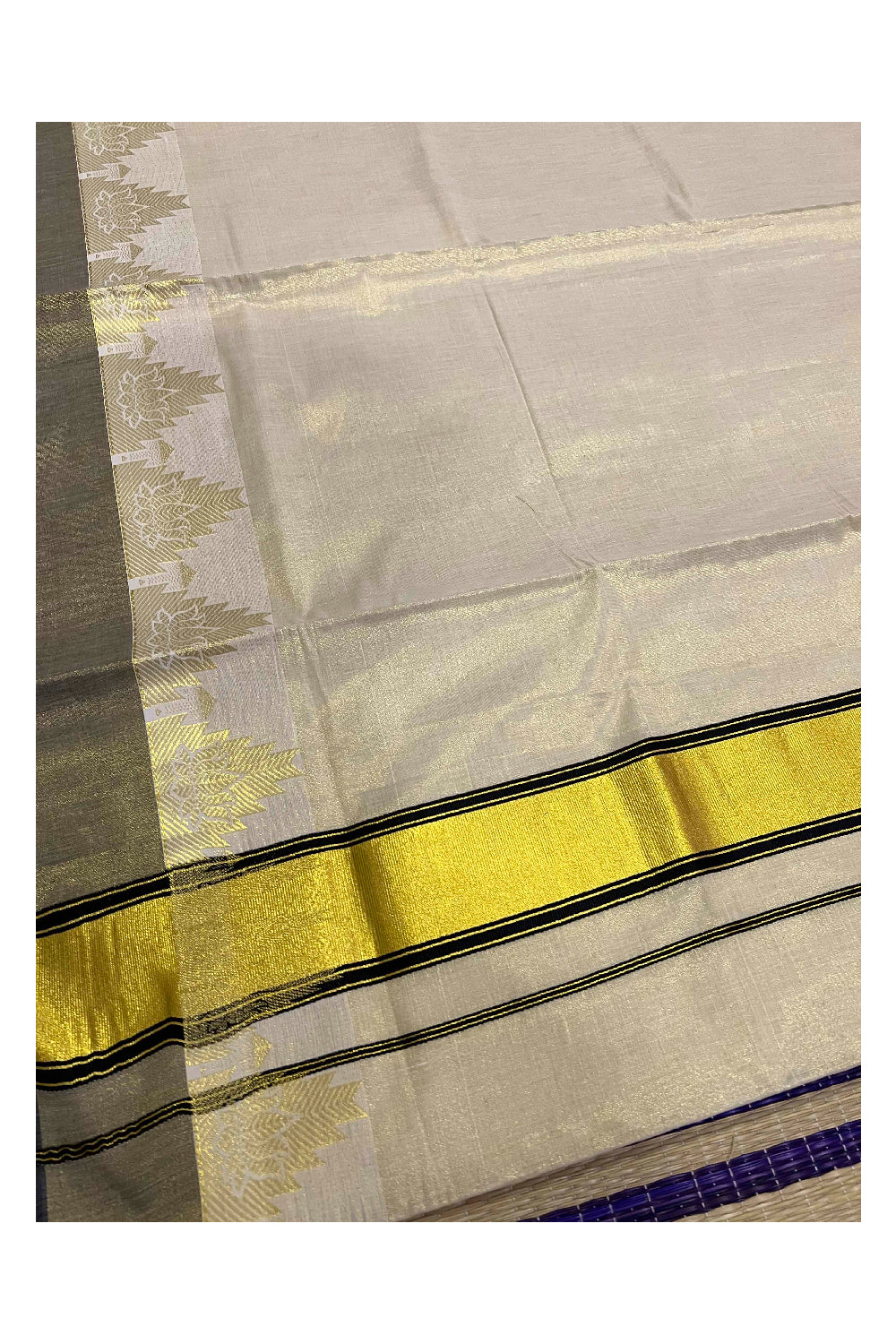 Kerala Tissue Plain Saree with Black and Kasavu Border