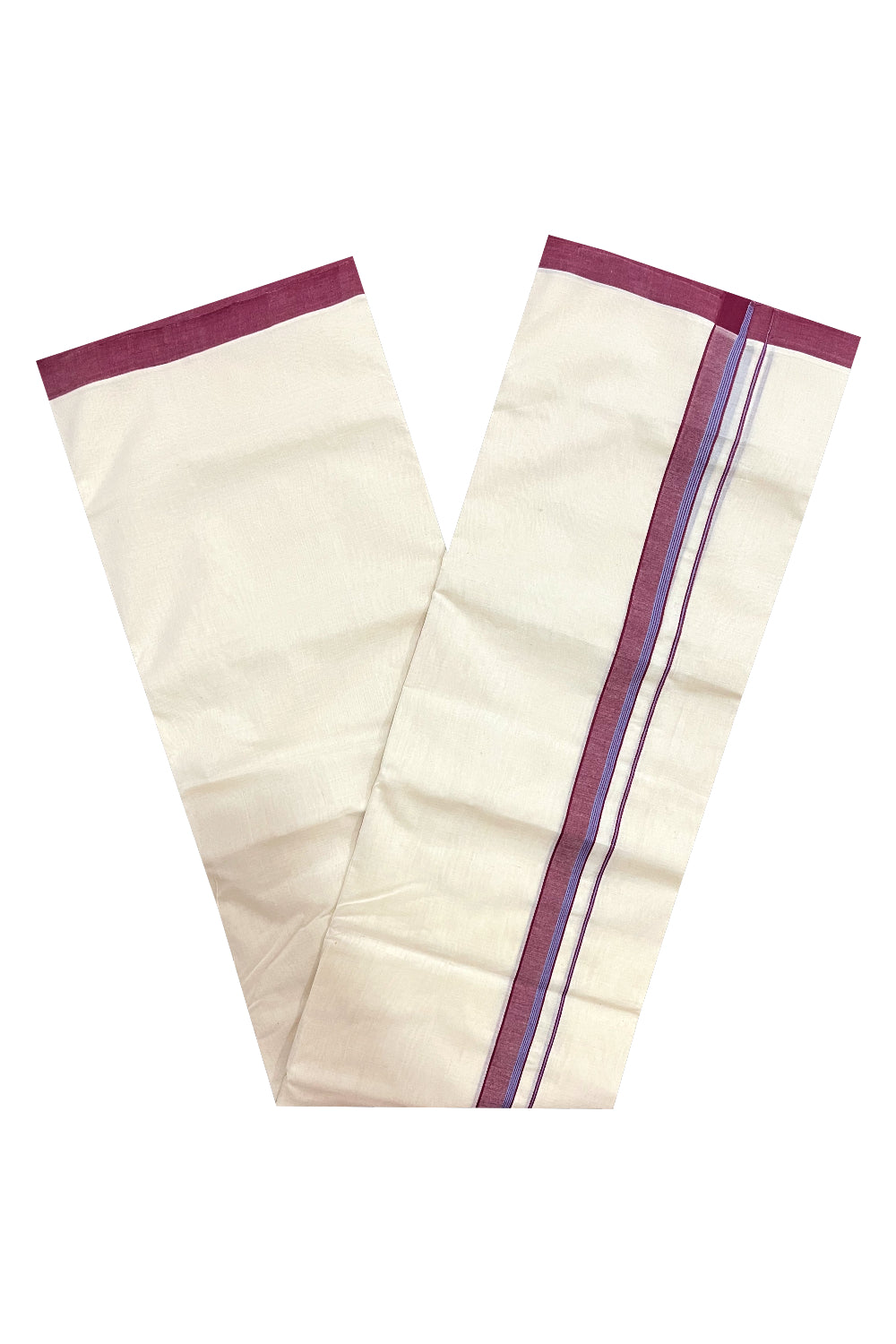 Southloom Premium Handloom Double Mundu with Maroon and Violet Border