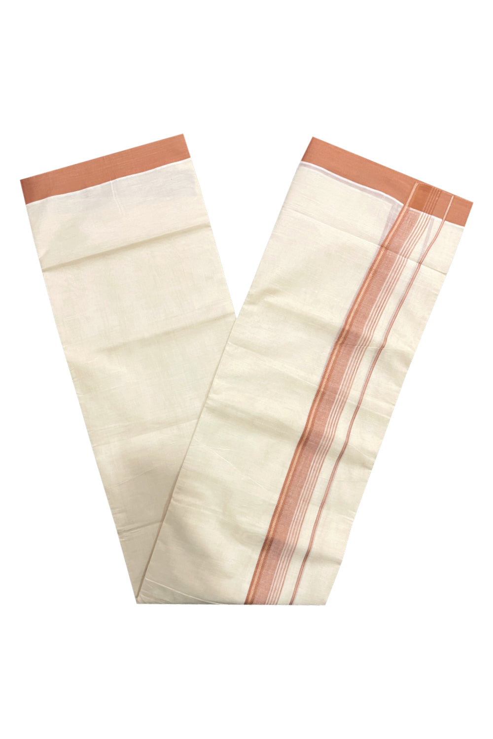 Pure Cotton Off White Double Mundu with Saffron Kara (South Indian Dhoti)