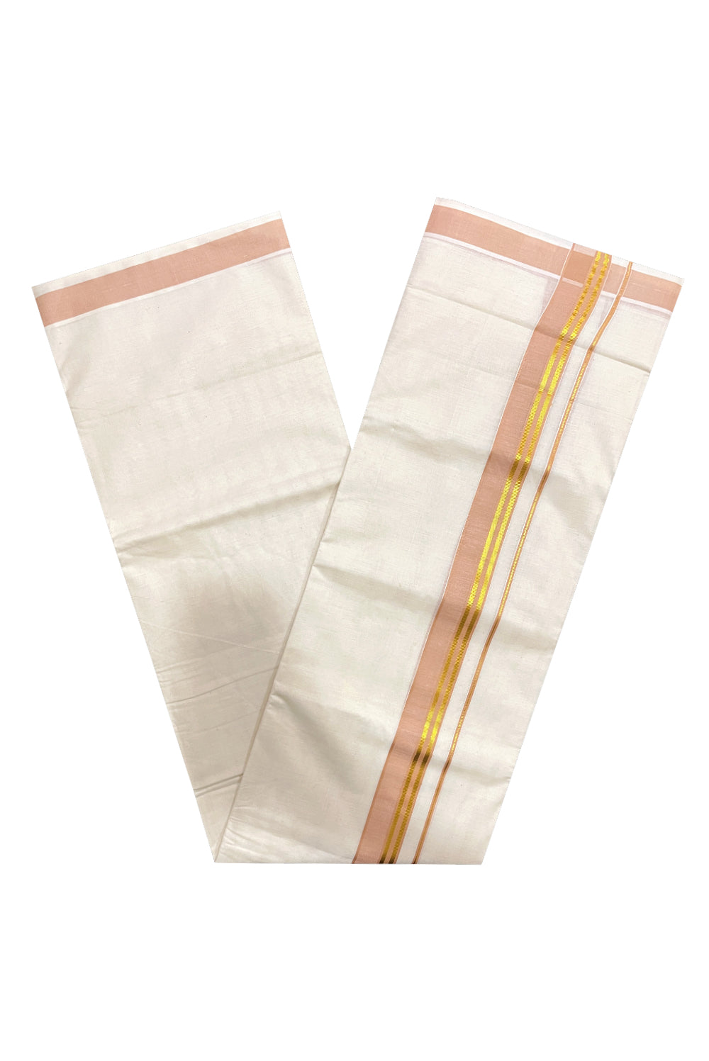 Pure Cotton Off White Double Mundu with Sandal and Kasavu Kara (South Indian Dhoti)