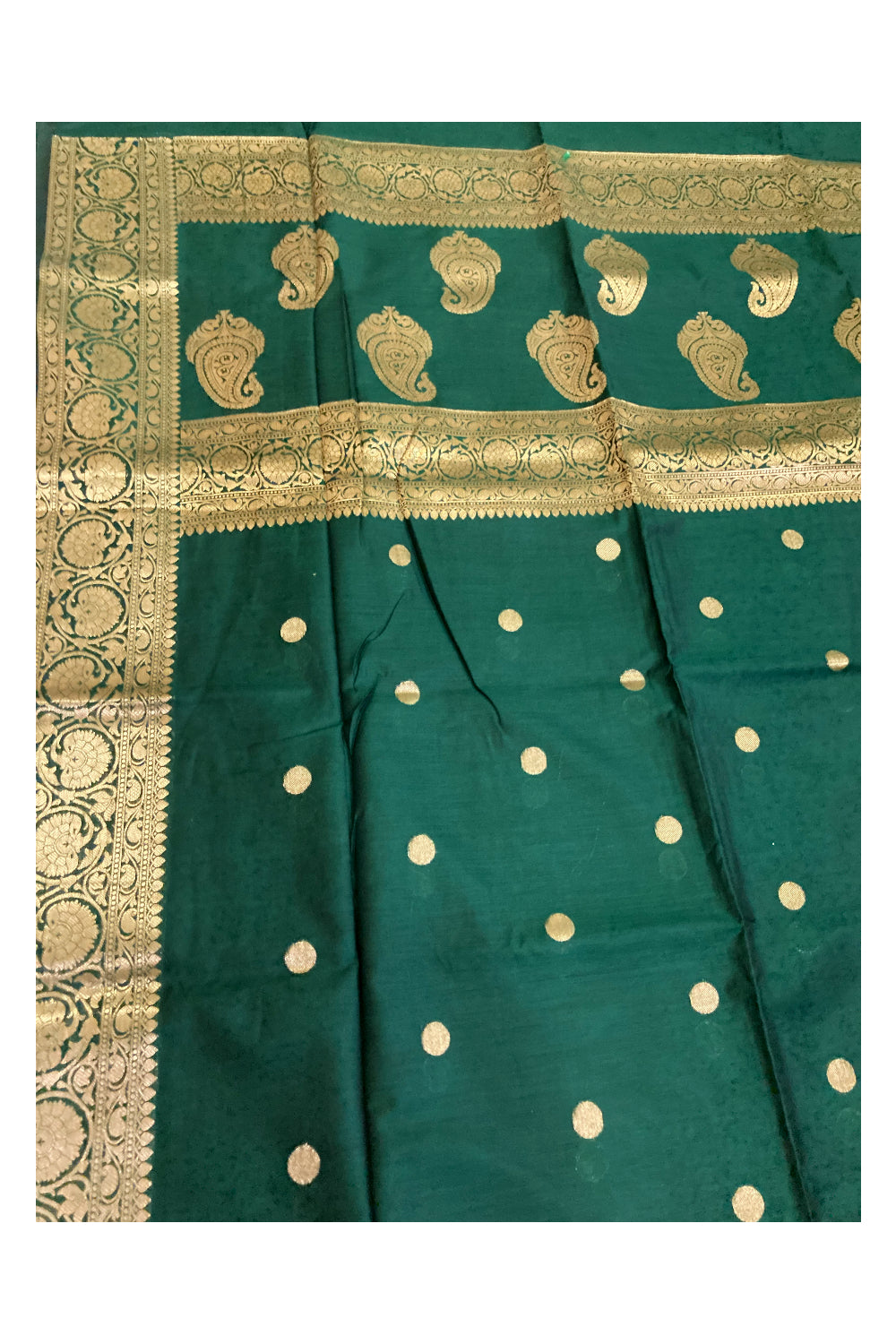 Southloom Green Cotton Designer Saree with Kasavu Woven Works