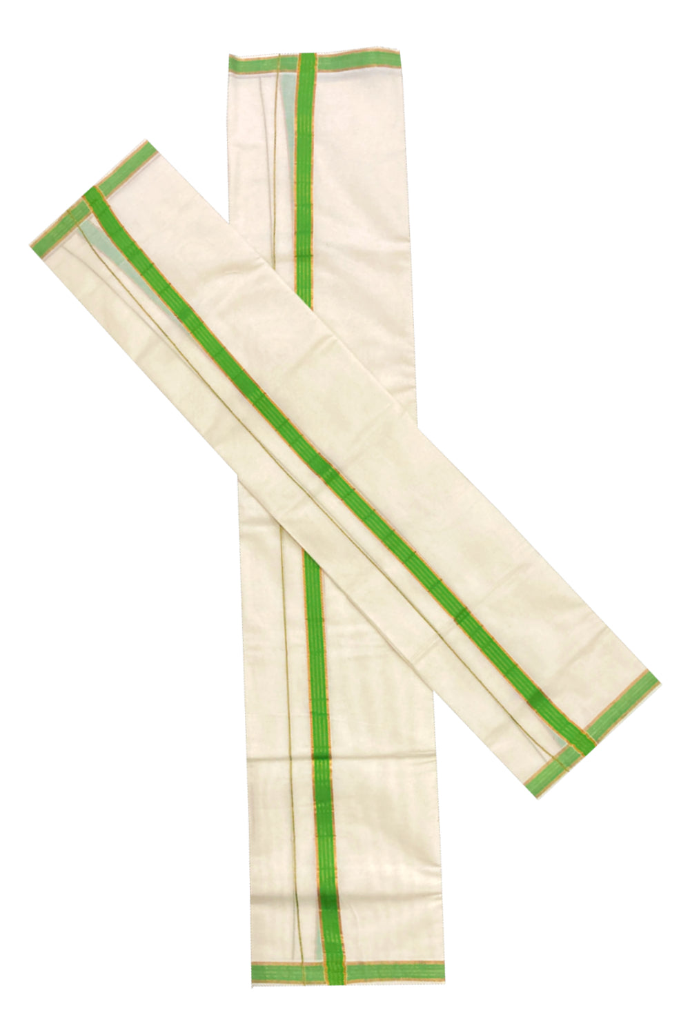 Mundum Neriyathum Double (Set Mundu) with Green and Kasavu Border