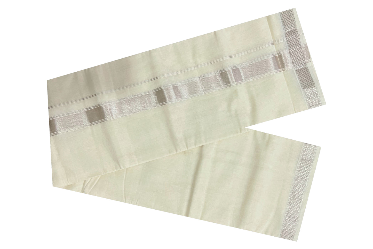 Southloom Kuthampully Handloom Pure Cotton Mundu with Silver Kasavu Designer Border (South Indian Dhoti)