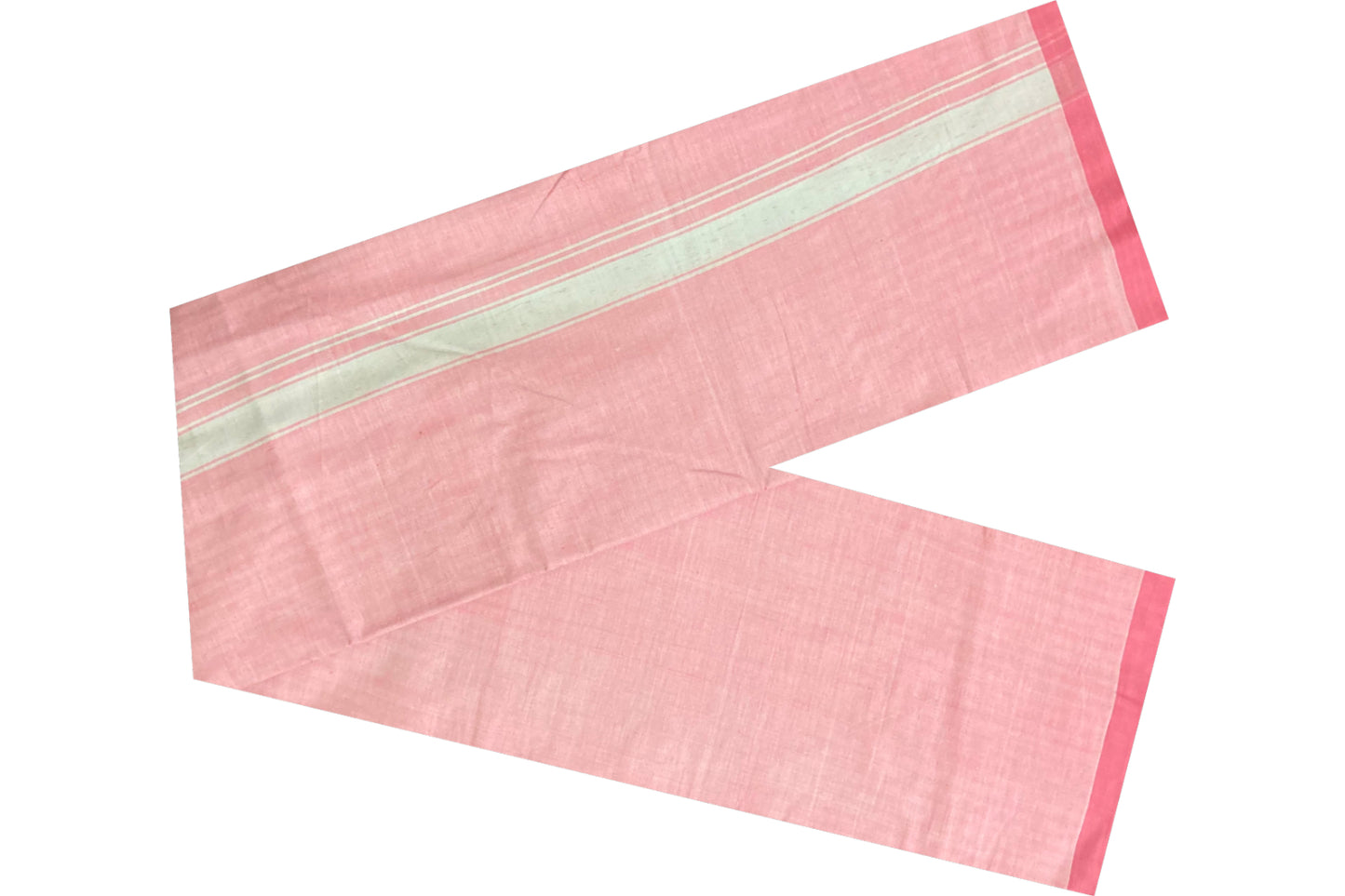 Southloom Premium Handloom Pink Solid Single Mundu (Lungi) with White Border