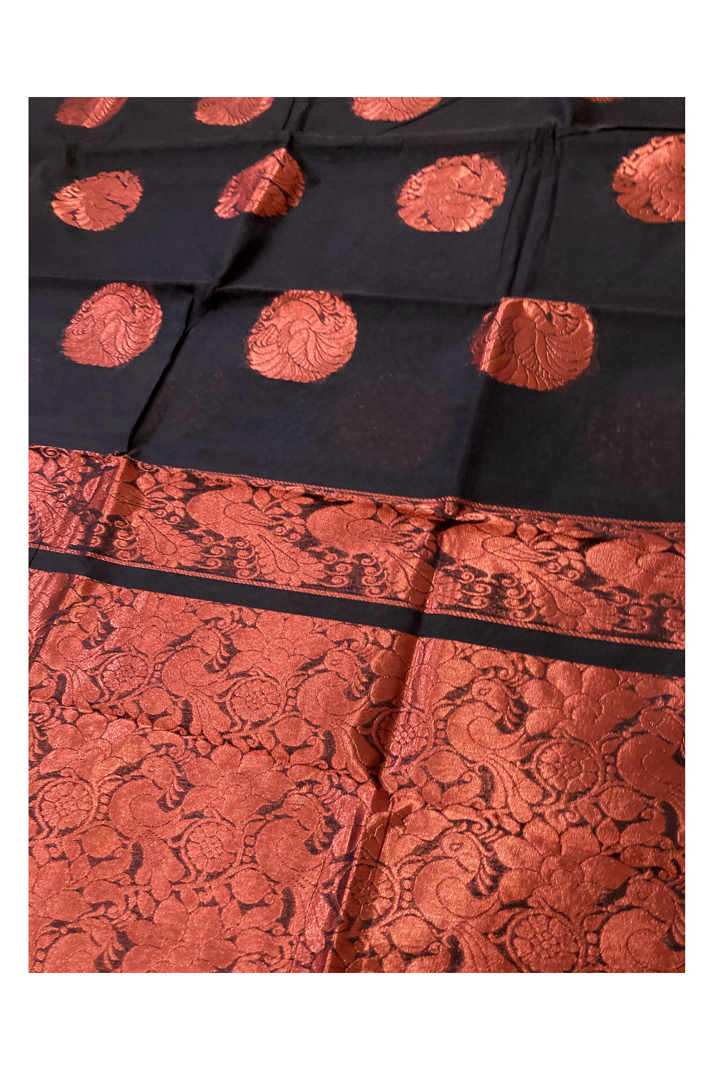 Southloom Cotton Silk Borderless Black Designer Saree with Zari Motifs