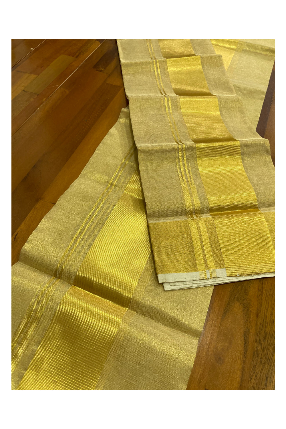 Southloom Handloom Full Kasavu (Warp and Weft) Premium Set Mundu Plain Set Mundu (2.80 Mtrs)