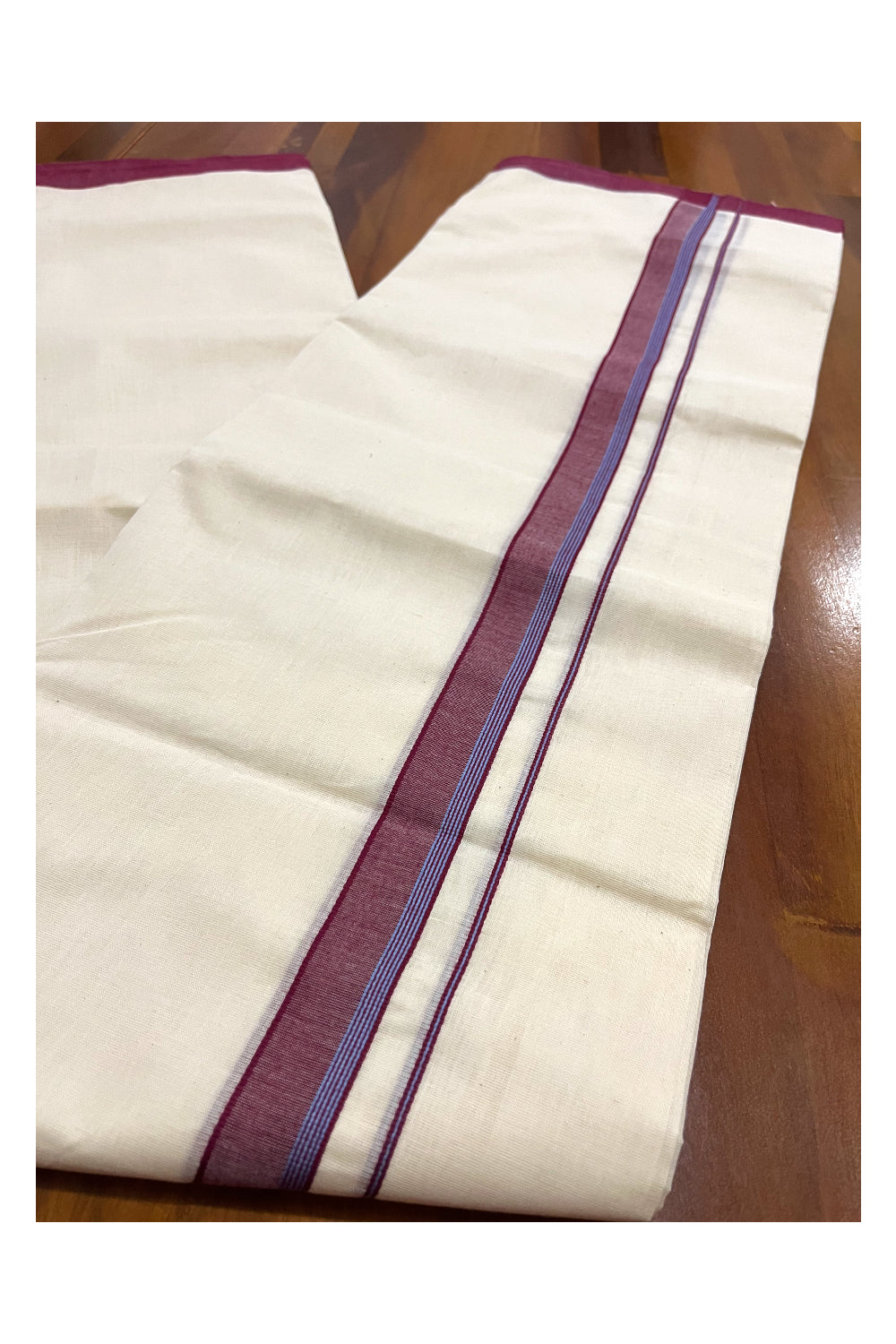 Southloom Premium Handloom Double Mundu with Maroon and Violet Border