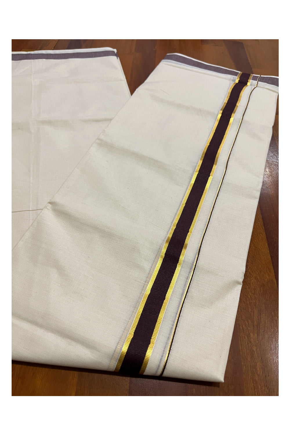 Pure Cotton Double Mundu with Kasavu Brown Kara (South Indian Dhoti)