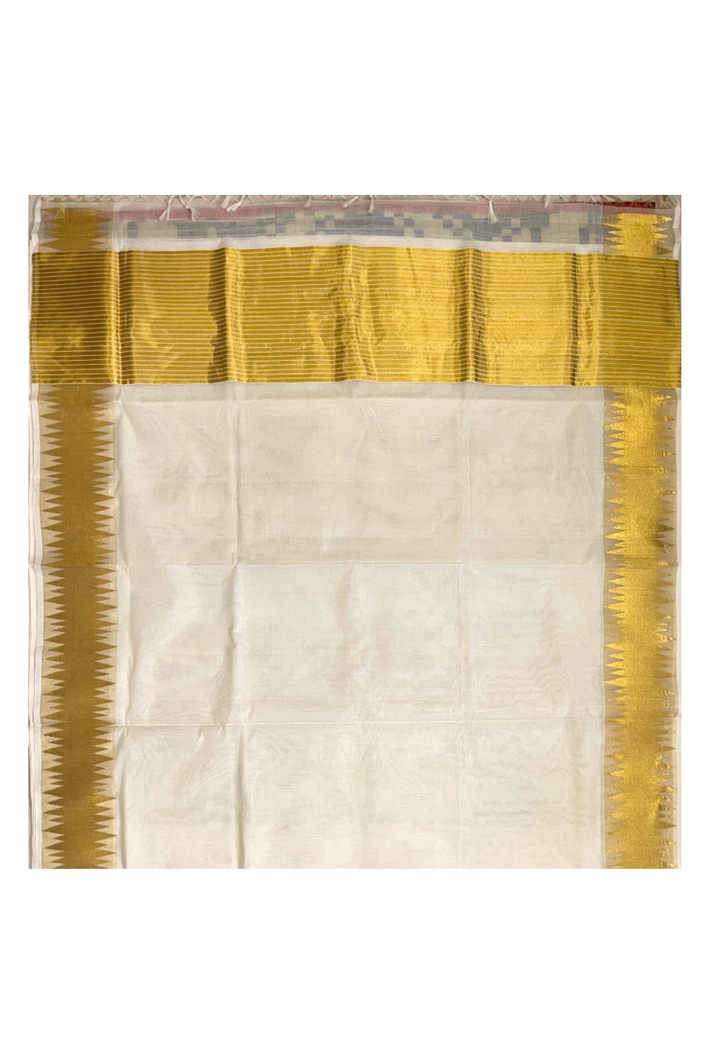 Southloom Premium Handloom Plain Kasavu Saree with Unique Temple Design Border