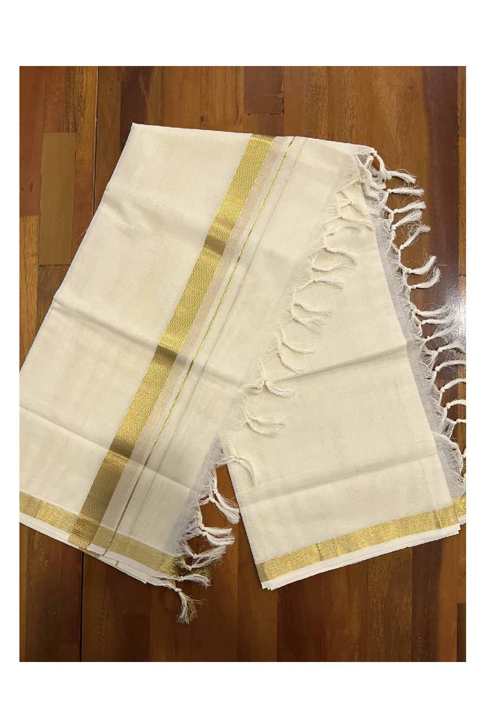 Southloom™ Handloom Tissue Kasavu Churidar Salwar Material with Peacock Woven Work (include Plain Cotton Shawl / Dupatta)