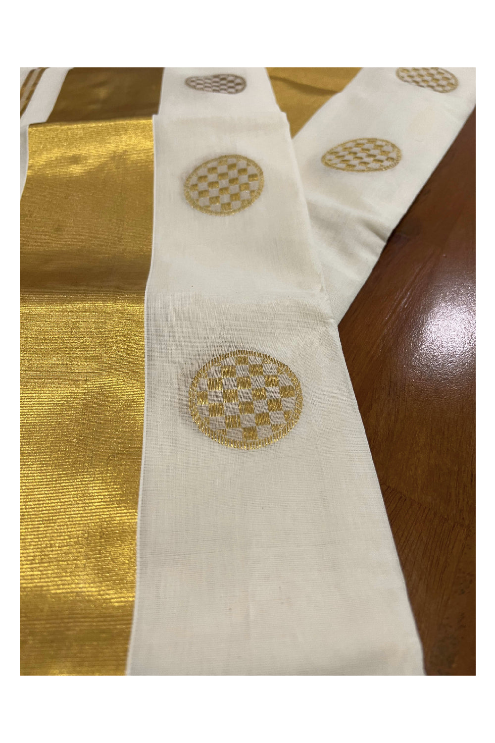 Southloom™ Handloom Premium Single Mundum Neriyathum (Set Mundu) with Polka Woven Blocks on Body 2.80 Mtrs