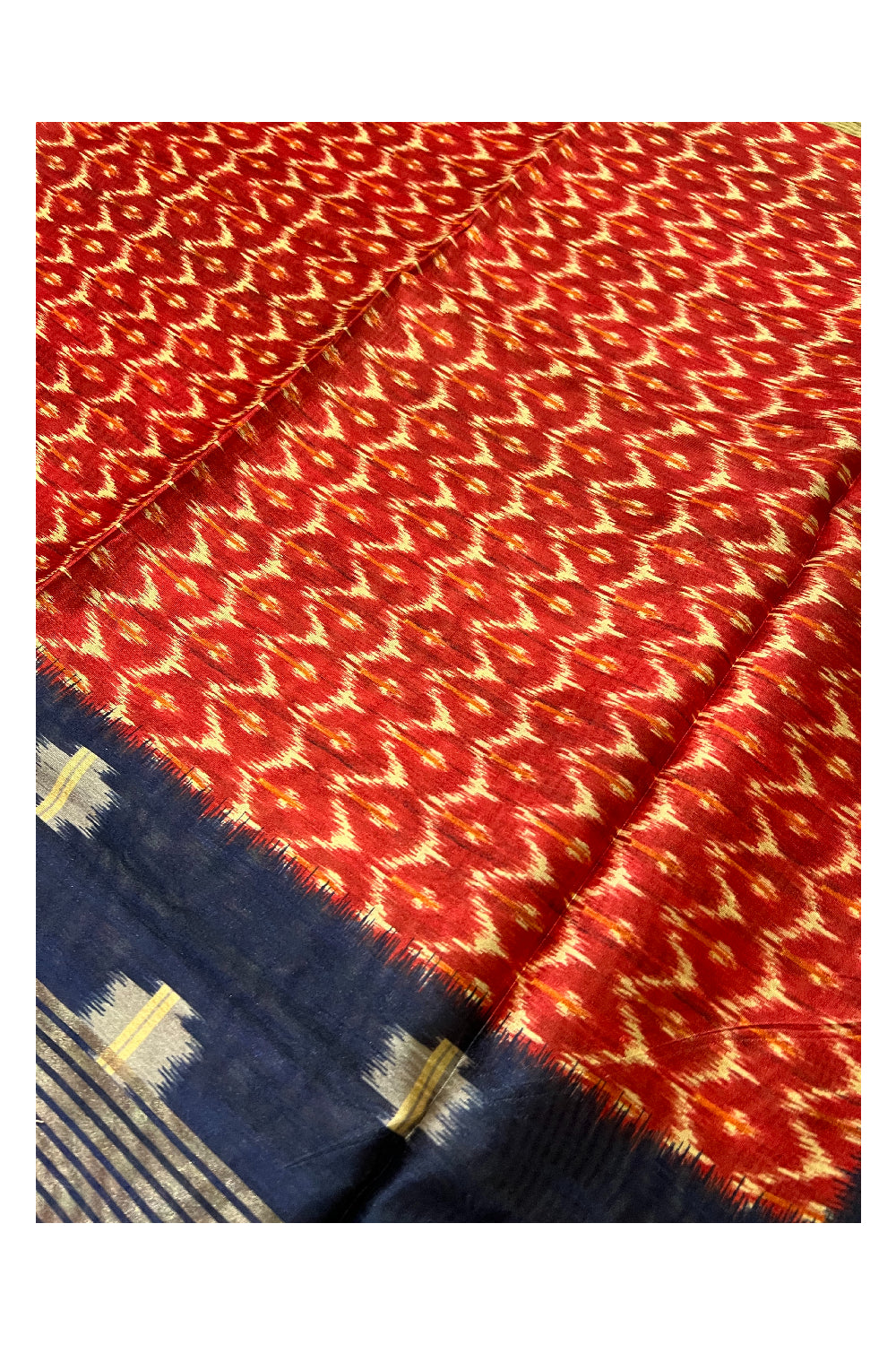 Southloom Tussar Silk Pochampally Themed Red and White Printed Saree