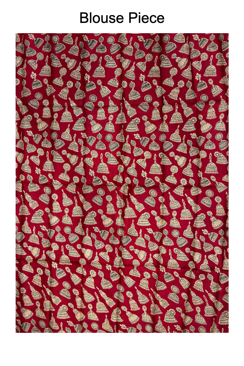 Kerala Pure Cotton Fusion Art Maroon Jimikki Kammal Printed Kasavu Saree with Printed Blouse Piece