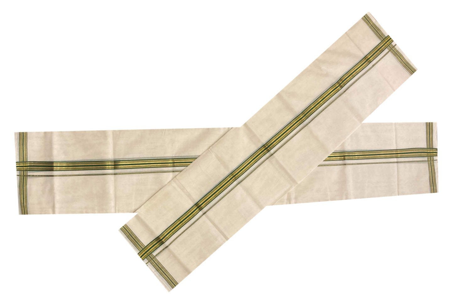 Southloom Premium Handloom Set Mundu with Kasavu and Green Border