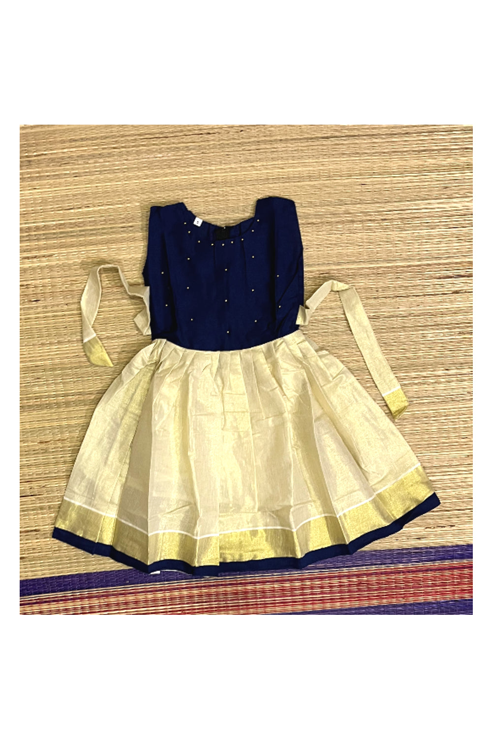 Southloom Kerala Kasavu Frock with Bead Work Design (Age- 5 Year)