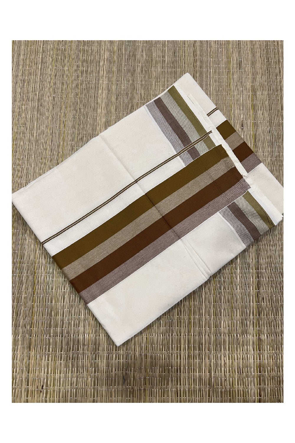 Pure Cotton Off White Kerala Saree with Brown Lines Border Design